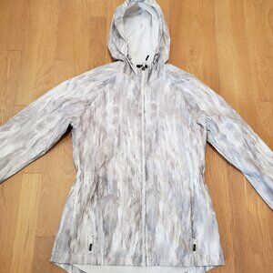 New Balance Jacket Womens Small White Marble Camo Hooded Full Zip Windbreaker
